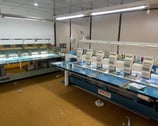 a large number of sewing machines in a factory