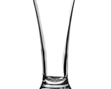 a glass vase with a glass of beer on a white background