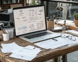 Marketing table with laptop