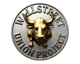 a gold bull head with the words wall street union project