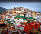 a hill top view of a city with a green roof