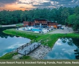 Clubhouse resort with fishing, a full menu, and lots to do!