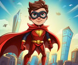 A boy in a superhero costume