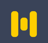 a yellow and blue logo with the letter h on it