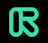 a green and white logo with the letter r