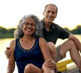 Smiling mixed race couple