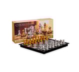 a chess game with chess pieces and a chess board