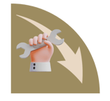 a hand holding a tool and an arrow