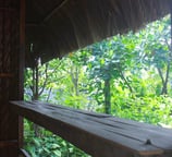 Simple yet airy room facing an open courtyard with rustic wood and nature all around.