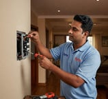 symphony maintenance and property management hero section image of employee doing electrical work