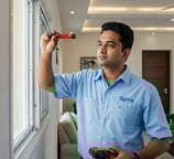 symphony maintenance and property management hero section image of employee doing curtain work