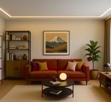 soggiorno moderno con quadro ed illuminazione a led su progetto