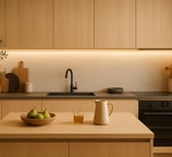 sottopensile luminoso-a kitchen with a bowl of fruit and a pitcher