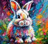 a painting of a rabbit rabbit in a field