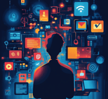 a man standing in front of a wall with many different types of devices