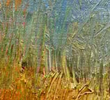 Title: Blazing Sea Grass - An abstract impressionist painting of seagrass, water, and clouds.