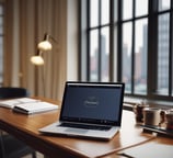 a laptop computer sitting on top of a white table