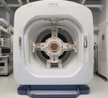 A person in a white lab coat is holding a white, 3D-printed object that resembles a custom orthopedic brace. The object has a lattice structure with several openings. The background suggests a workshop or laboratory environment.