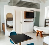 Luxury room bedroom with a bathtub and a television