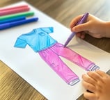 Peuter kleurt simpele kleurplaat van kleren