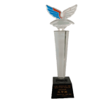 a trophy trophy with a blue and white wings