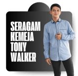 a man in a blue shirt and black pants