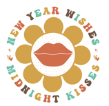 a flower with a kiss on it and a happy new year's day