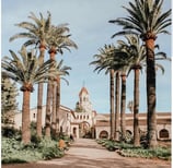 Monastery and church with palm trees Lerins Islands Cannes