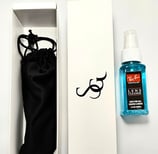 a box with a black bag and a black bag