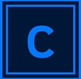 a blue and black photo of a letter c in a square frame