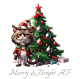a cat sitting on a christmas tree with presents