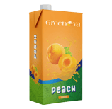 Greenova peach juice a box of peach juice with a peach on the side