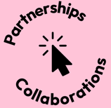 a black and white logo with a link to partnerships page