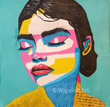 a painting of a woman with a colorful face paint