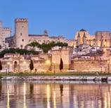 Avignon city Pope palace and city walls and river