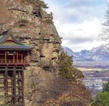 Japanese temple in mountain in the cliff