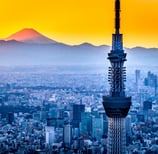 Tokyo skytree with mount fuji at sunset