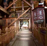 Inside stave church Urnes
