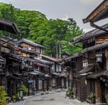 Traditional japanese village with wooden houses Naraijuku