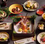 traditional japanese food with diverse little dishes