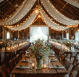 tables set up for a barn style wedding