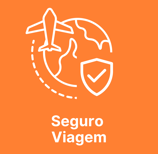 Desenho de um globo terrestre, um avião e um escudo representando Seguro Viagem