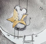 a drawing of a little mouse on a swing set
