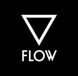 black and White logo, a Triangle, text: Flow