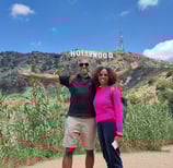 Hollywood Sign couple Los Angeles Bus Tour