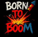 Graffiti text Born to Boom with red explosion and firework on black background