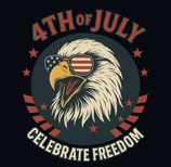 Roaring eagle in USA flag glasses with “Celebrate Freedom” and 4th of July text