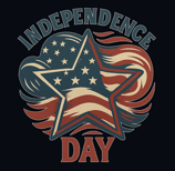 Distressed star filled with red, white, and blue flag burst and “Independence Day” text