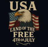 Vintage eagle with American flag and 'Land of the Free 4th of July' text