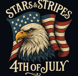 Vintage eagle wrapped in American flag with 'Stars & Stripes 4th of July' text